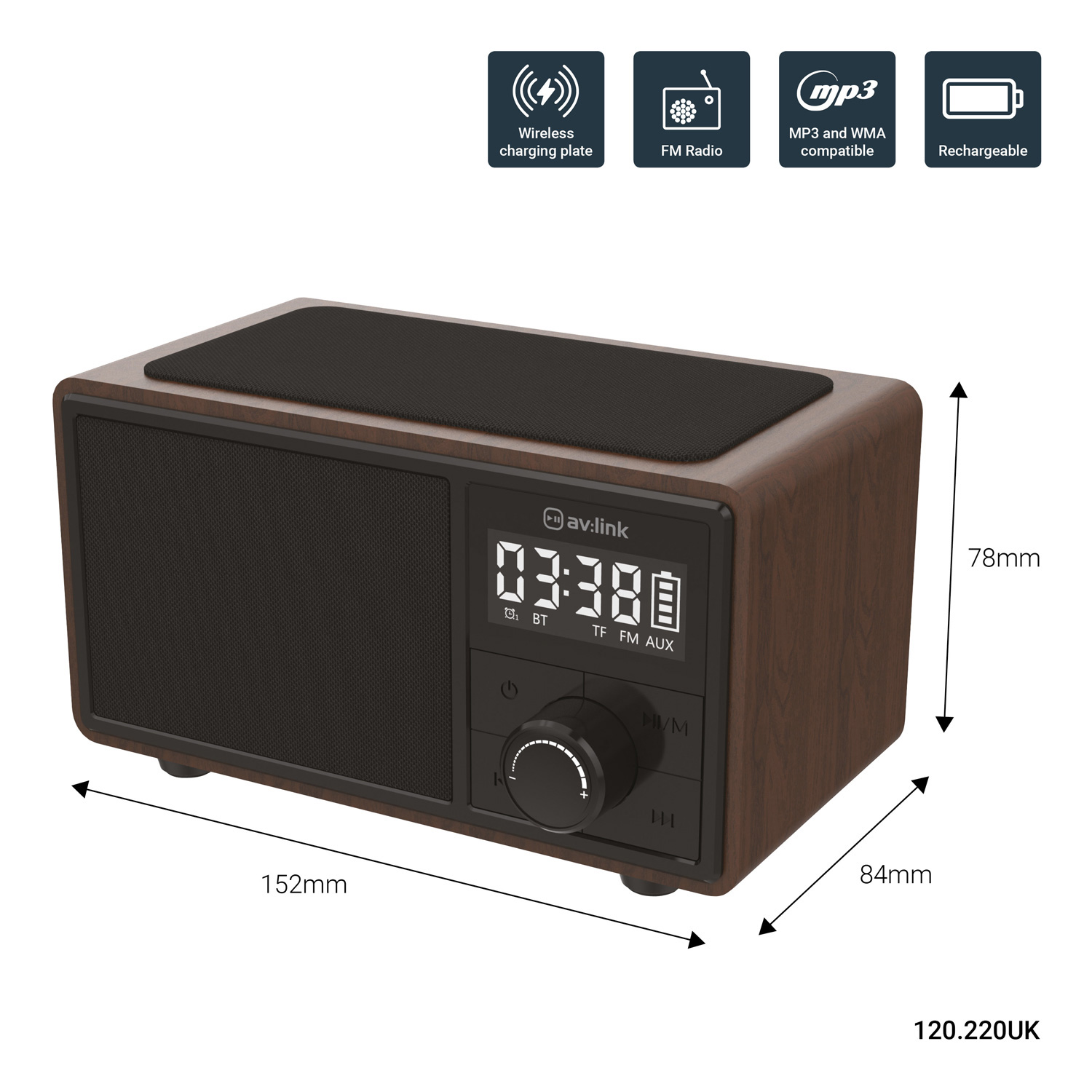 AvLink Fusion Bluetooth Φορητό Ηχείο με Ρολόι, FM και Βάση Ασύρματης Φόρτισης