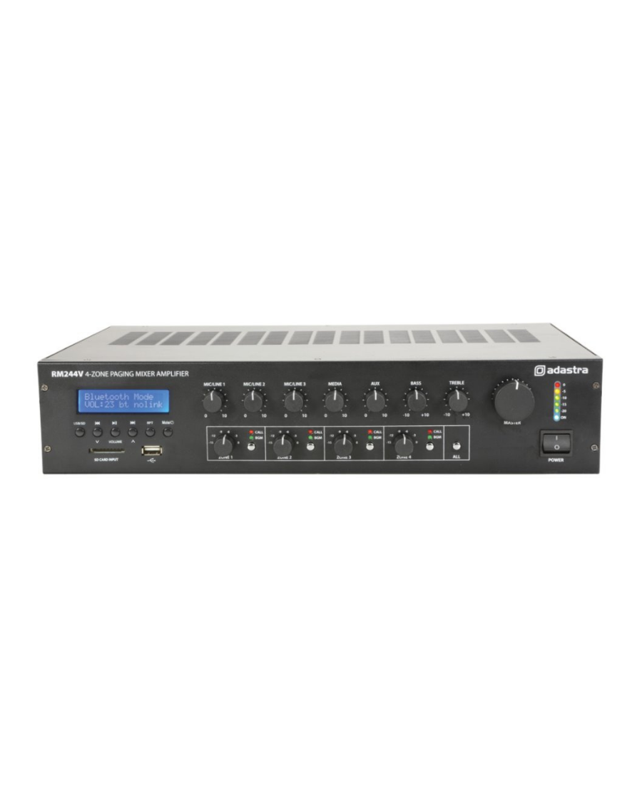 Adastra RM244V 100V/8Ω Μίκτης-Ενισχυτής 4 Ζωνών Με USB/SD/FM & Bluetooth 240W 2U