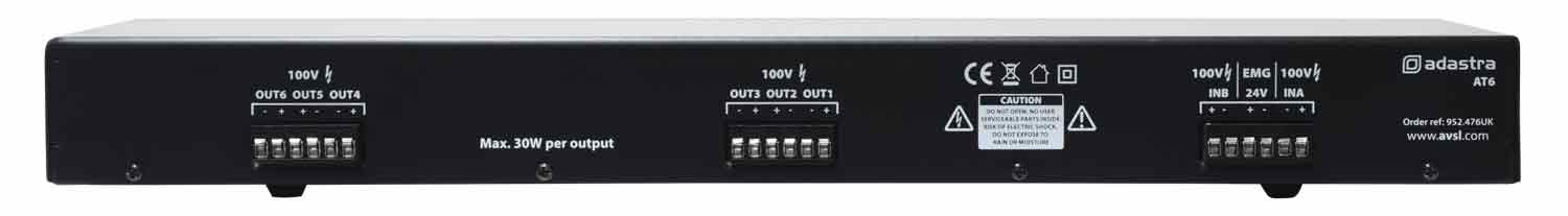 AT6 Switcher Rack-mount 100V + A/B Source Switch 6 x 30W