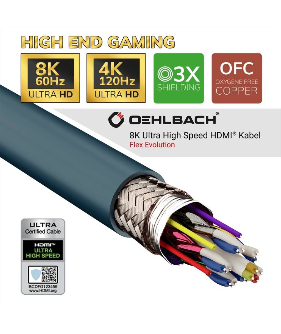 Oehlbach Flex Evolution Καλώδιο Υψηλής Ποιότητας HDMI 2.1 8K/60HZ με προστασία σπασίματος 2μ ( Τεμάχιο)